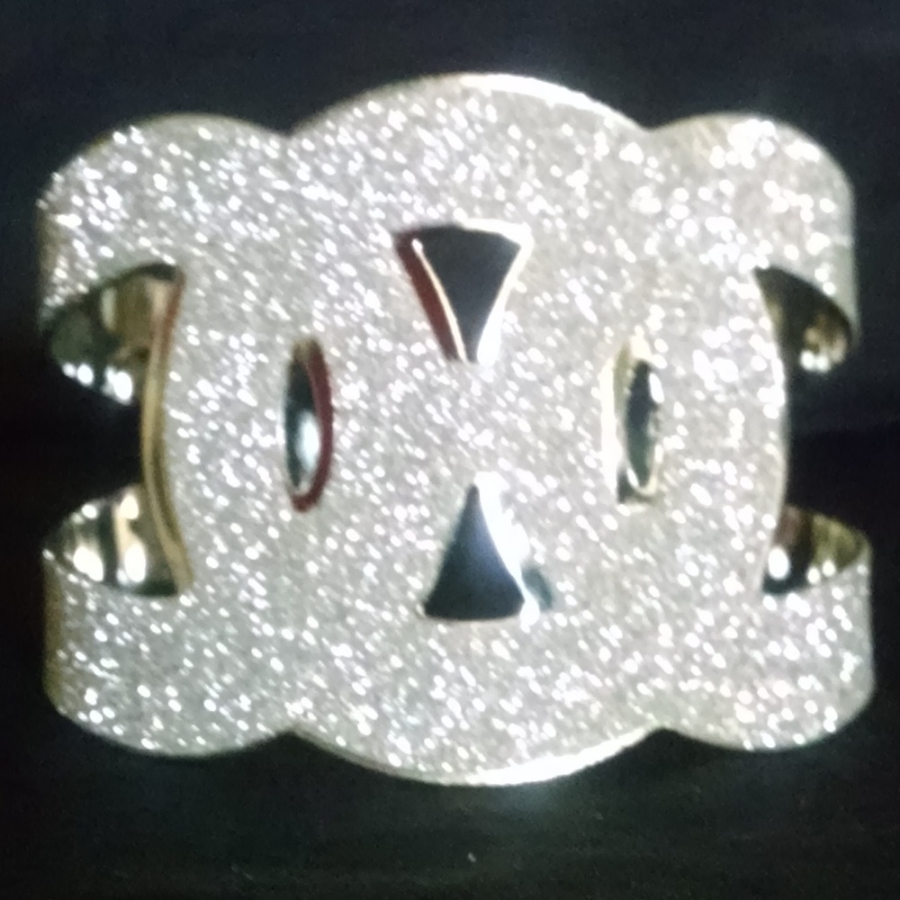 Bling Sparkle Glitter Cut-Out Wide Cuff Bracelet